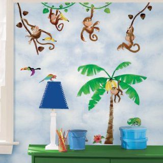 Wall In A Box WIB1024 Monkey Business Wallpaper, Brown, Green, Yellow, Red, Orange, Blue, White    
