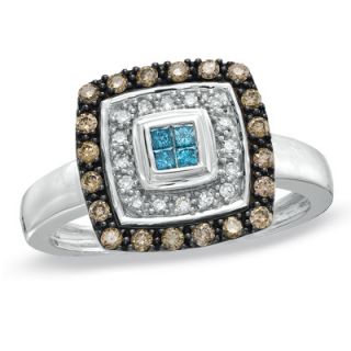 CT. T.W. Champagne, White and Enhanced Blue Diamond Square Ring in