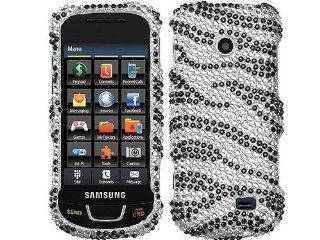 Zebra Silver Bling Rhinestone Diamond White Black Crystal Faceplate Hard Skin Case Cover for Samsung Tracfone SGH T528G w/ Free Pouch: Cell Phones & Accessories
