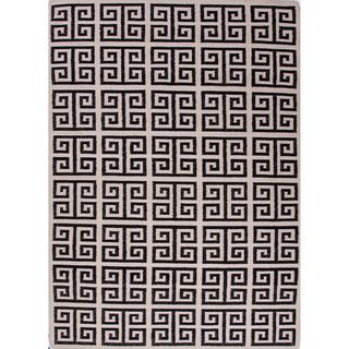 Handmade Flat weave Geometric pattern Gray/ Black Reversible Rug (8 X 10)
