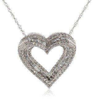 10k White Gold Diamond Heart Pendant Necklace (1/2 cttw, I J Color, I2 I3 Clarity), 18" Jewelry