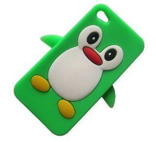 For iPhone 4 4G 4S Cute Penguin Gel Silicone Case Cover Skin Green Cell Phones & Accessories