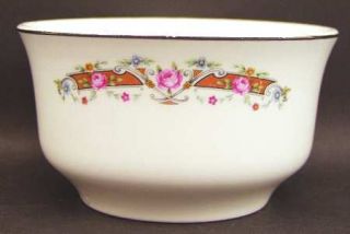 WS George Flower Rim Cranberry Bowl, Fine China Dinnerware   Lido, Pink Rose&Gra
