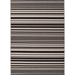 Handmade Flat weave Stripe pattern Gray/ Black Area Rug (9 X 12)