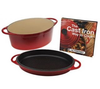 Le Creuset 7.25qt Oval French Oven with Grill Lid & Cookbook —