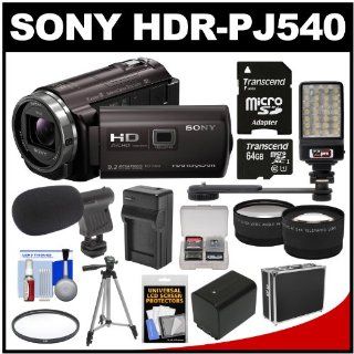 Sony Handycam HDR PJ540 32GB 1080p HD Video Camera Camcorder with Projector with 64GB Card + Battery & Charger + Case + LED Light + Microphone + Tripod + Tele/Wide Lens Kit : Camera & Photo