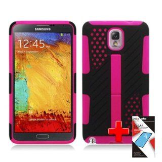 Samsung Galaxy Note 3 N9000   2 Piece Silicon Soft Skin Perforated/Ribbed Hard Plastic Kickstand Case Cover, Pink/Black + SCREEN PROTECTOR: Cell Phones & Accessories
