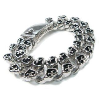 Stainless Steel Heavy Carved Heart Wide Bracelet 21mm 8.25": Link Bracelets: Jewelry