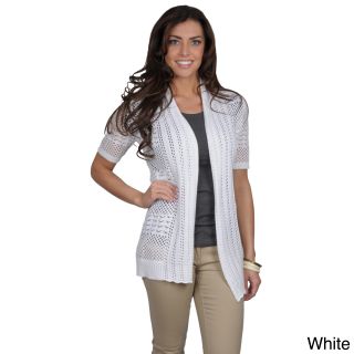 89th and Madison 89th   Madison Womens Open Front Short sleeve Crochet Cardigan White Size S (4  6)