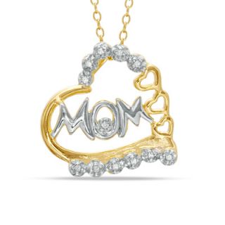 Two Tone Diamond Accent Heart MOM Pendant in Sterling Silver with