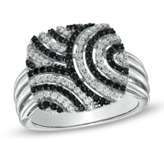 CT. T.W. Enhanced Black and White Diamond Retro Style Ring in