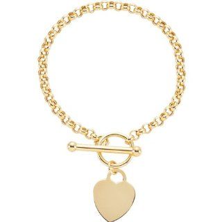 14 Karat Yellow Gold Heart Charm Rolo Bracelet: Diamond Designs: Jewelry