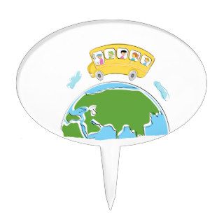 cartoon school bus on earth globe.png cake pick