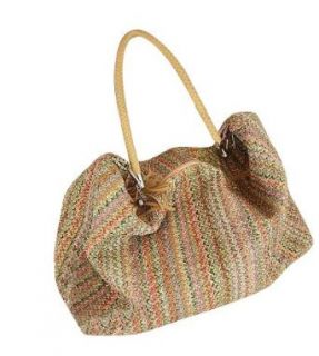 Large Vintage Faux Straw Tote Handbag Shoulder Bag Purse, Rainbow Color for Girls: Shoes