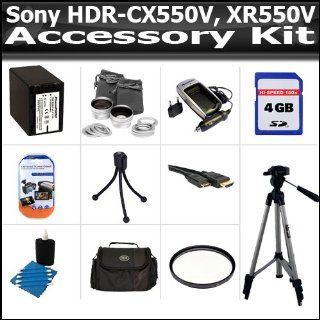 Accessory Kit Includes Replacement extended Battery For Sony FV 100 + Ac/Dc 110/220 Travel Battery Charger + Deluxe Carrying Case + HD Wide Angle and Macro lens + 2x telephoto Lens + UV Filter + More For Sony HDR CX550V, XR550V HD Handycam Camcorder : Digi