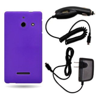 CoverON Huawei W1 Silicone Rubber Soft Skin Case Cover Bundle with Black Micro USB Home Charger & Car Charger   Purple: Cell Phones & Accessories