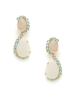 Moonstone & Aquamarine Curved Drop Earrings by Bounkit