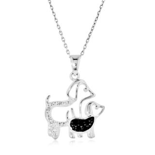 Enhanced Black and White Diamond Accent Motherly Dog Pendant in
