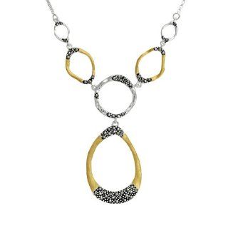 Victoria Crown TM Marcasite Gold Brush Circle Y Necklace: Jewelry