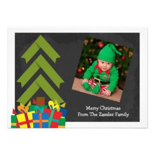 Modern Christmas Tree And Presents Photo Template Invitations