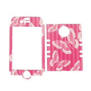 Cell Armor IPHONE4G RSNAP TE577 Rocker Snap On Case for iPhone 4/4S   Retail Packaging   Butterflies/Pink Stripes: Cell Phones & Accessories