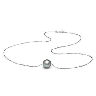 AAA Quality, 10.0 11.0 mm, Solitaire Collection Black Tahitian Pearl Solitaire Necklace, 16 inch, 14k White Gold Chain: Pendant Necklaces: Jewelry