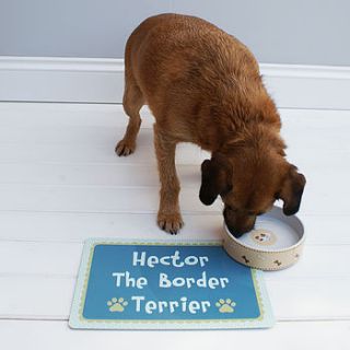 personalised pink or blue pet food mat by sparks living