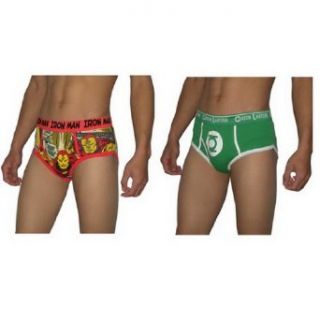 2 PACK: Mens Super Heroes Stretch Briefs / Underwear: Green Lantern & Ironman   Green & Red (Size: S) at  Mens Clothing store