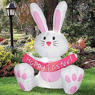 Easter Bunny Rabbit Airblown Inflatable almost 4 Feet Tall by Gemmy White & Pink: Patio, Lawn & Garden