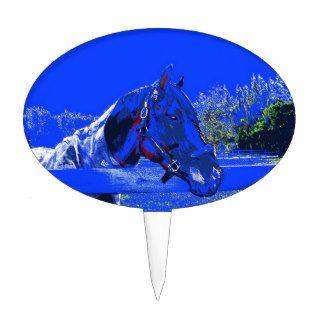 horse over fence side view blue cartoon cake picks