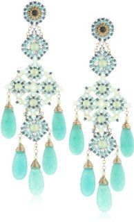 Miguel Ases Prehnite and Green Quartz 5 Stone Chandelier Drop Earrings: Jewelry