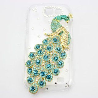 piaopiao bling 3D clear case peacock diamond crystal hard back cover for Samsung Galaxy Express i8730 (light blue): Cell Phones & Accessories