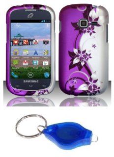 Purple and Silver Vines Design Shield Case + Atom LED Keychain Light for Samsung Galaxy Discover S730G (Net10, Tracfone, Straight Talk) Cell Phones & Accessories