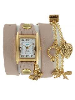 Womens Nude Leather & Gold Wrap Watch by La Mer Collections