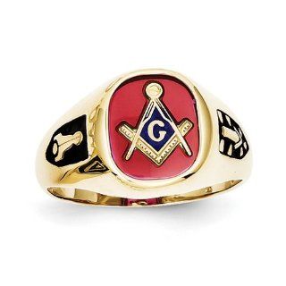 10k Red Acrylic Mens Masonic Ring: Jewelry