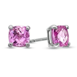 0mm Cushion Cut Lab Created Pink Sapphire Fashion Stud Earrings in