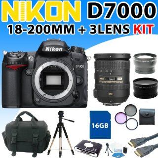 Nikon D7000 D 7000 Digital SLR Camera with Nikon Af s Dx Nikkor 18 200mm F/3.5 5.6g Ed Vr Ii Zoom Lens + 3 Lens 16gb Professional Shooter Kit : Digital Slr Camera Bundles : Camera & Photo