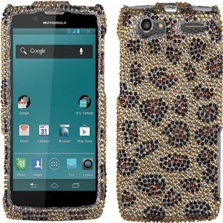 Leopard Brown Camel Bling Rhinestone Crystal Case Cover Diamond Skin Faceplate For Motorola Electrify 2 XT881 with Free Pouch: Cell Phones & Accessories