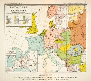 1919 Lithograph Map Europe Languages Great Britain France Norway Sweden Finland   Original Lithographed Map   Lithographic Prints
