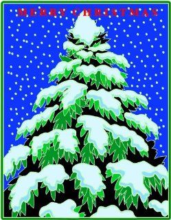 Christmas Tree with Snow   Etched Vinyl Stained Glass Film, Static Cling Window Decal   Stained Glass Window Panels