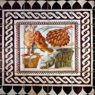 "Roman Food ", Rome Ancient Art   Tumble Marble Mural 16"W x16"H(4x4), Kitchen Shower Bath Backsplash   Decorative Tiles
