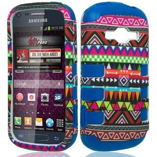 Dual Layer Plastic Silicone Ribcase Tribal On Blue Hard Cover Snap On Case For Samsung Galaxy Ring Prevail 2 M840 (StopAndAccessorize): Cell Phones & Accessories