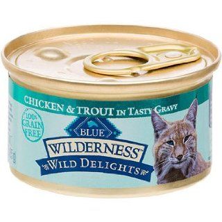 Blue Buffalo Wilderness Wild Delights Chicken & Trout in Gravy Canned Adult Cat Food, 3 oz. Case of 24 : Canned Wet Pet Food : Pet Supplies