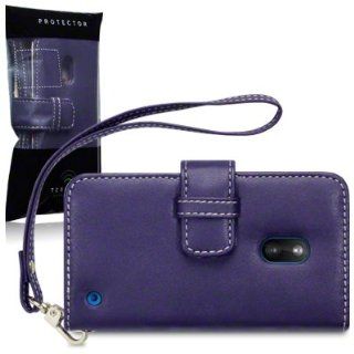 Nokia Lumia 620 Premium Faux Leather Wallet Case with Floral Interior (Purple): Cell Phones & Accessories