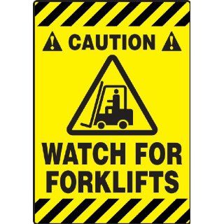 Accuform Signs PSR620 Slip Gard Adhesive Vinyl Mat Style Floor Sign, Legend "CAUTION WATCH FOR FORKLIFTS/PRECAUCION CUIDADO CON LOS MONTACARGAS " with Graphic, 14" Width x 20" Length, Black on Yellow: Industrial Warning Signs: Industria
