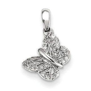 14k White Gold Diamond Butterfly Pendant: Jewelry