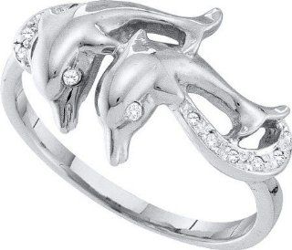 Real Diamond Wedding Engagement Ring 0.05CTW DIAMOND DOLPHIN RING 10K White gold: Jewelry