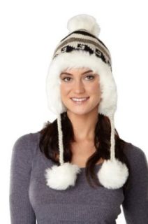 SIJJL's faux fur lined earflap hat with pom pom accents black and white one size: Clothing