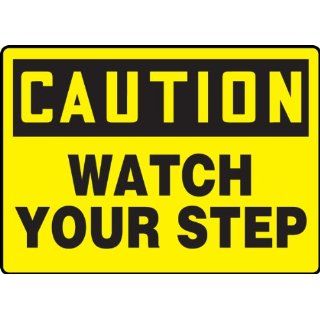 Accuform Signs MSTF645VS Adhesive Vinyl Safety Sign, Legend "CAUTION WATCH YOUR STEP", 7" Length x 10" Width x 0.004" Thickness, Black on Yellow: Industrial Warning Signs: Industrial & Scientific