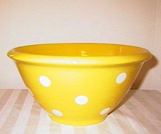 Ronnie's Terramoto Ceramic, Large Mixing Bowl, 4 Quart, White Polka Dots on Sunflower Yellow Base   Nesting Mixing Bowls